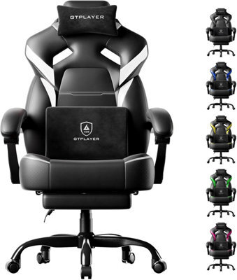 Gtplayer Big Gaming Chair, Ergonomic Office Chair With Footrest, 350Lbs, Premium Leather And Iridescent Trim, Ace-Armor, White - image 1