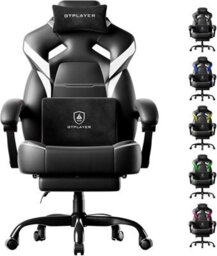 Gtplayer Big Gaming Chair, Ergonomic Office Chair With Footrest, 350Lbs, Premium Leather And Iridescent Trim, Ace-Armor, White - thumbnail 1
