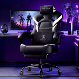Gtplayer Big Gaming Chair, Ergonomic Office Chair With Footrest, 350Lbs, Premium Leather And Iridescent Trim, Ace-Armor, White - thumbnail 2