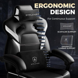 Gtplayer Big Gaming Chair, Ergonomic Office Chair With Footrest, 350Lbs, Premium Leather And Iridescent Trim, Ace-Armor, White - thumbnail 8