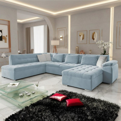 Niko Bis U Shaped Fold Out Corner Sofa Bed For Living Room With Storage Light Blue Right - image 1