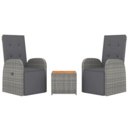 Berkfield 3 Piece Garden Lounge Set Grey Poly Rattan&solid Wood Acacia - thumbnail 3