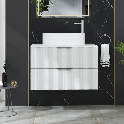 Royal Bathrooms Evora 800mm Matt White Fluted Wall Hung Countertop Vanity Unit 2 Drawer With Peak Basin - image 1