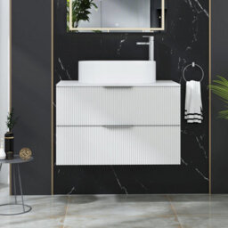 Royal Bathrooms Evora 800mm Matt White Fluted Wall Hung Countertop Vanity Unit 2 Drawer With Peak Basin - thumbnail 1