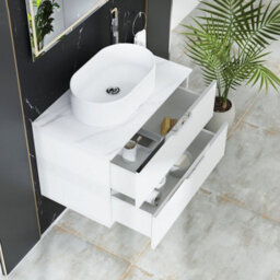 Royal Bathrooms Evora 800mm Matt White Fluted Wall Hung Countertop Vanity Unit 2 Drawer With Peak Basin - thumbnail 3