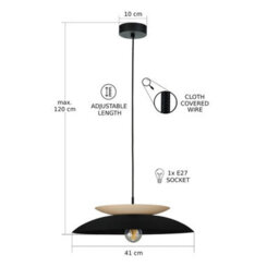 Luminosa Lighting Luminosa Ferro Dome Pendant Ceiling Light Black, Beige 1X E27 - thumbnail 3