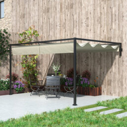 Outsunny 3 X 4M Wall Mounted Pergola With Retractable Roof, Khaki - thumbnail 9