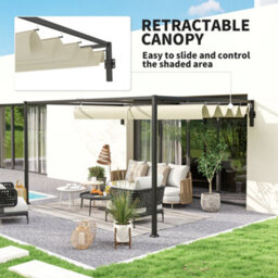Outsunny 3 X 4M Wall Mounted Pergola With Retractable Roof, Khaki - thumbnail 5