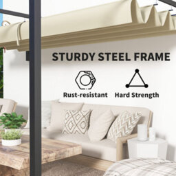 Outsunny 3 X 4M Wall Mounted Pergola With Retractable Roof, Khaki - thumbnail 7