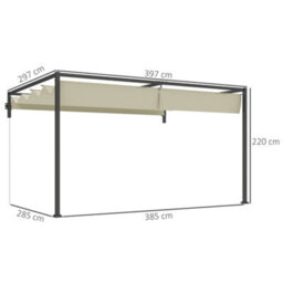 Outsunny 3 X 4M Wall Mounted Pergola With Retractable Roof, Khaki - thumbnail 3