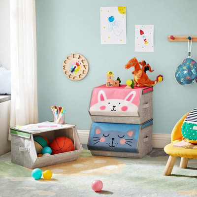 Songmics Kids Storage Organisers, Set Of 3, Stackable Toy Organiser Boxes, Folding Organisers, For Kid's Room, Playroom - image 1
