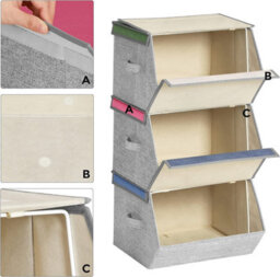 Songmics Kids Storage Organisers, Set Of 3, Stackable Toy Organiser Boxes, Folding Organisers, For Kid's Room, Playroom - thumbnail 5