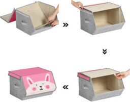Songmics Kids Storage Organisers, Set Of 3, Stackable Toy Organiser Boxes, Folding Organisers, For Kid's Room, Playroom - thumbnail 8