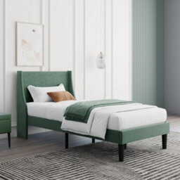 Abrihome Single Bed Velvet Moss Green 3Ft Upholstered Bed  With Winged Headboard, Wood Slat Support - thumbnail 4