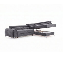 Grey Melange Corner Sofa Bed With Storage Laurence With Adjustable Headrests And Metal Legs For Living Room Right Side - thumbnail 4