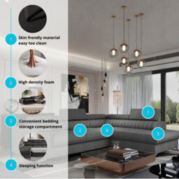 Grey Melange Corner Sofa Bed With Storage Laurence With Adjustable Headrests And Metal Legs For Living Room Right Side - thumbnail 5