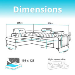 Grey Melange Corner Sofa Bed With Storage Laurence With Adjustable Headrests And Metal Legs For Living Room Right Side - thumbnail 6