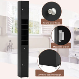 Costway 180 Cm Bathroom Tall Slim Cabinet Freestanding Storage Cabinet W/ Drawer-Black - thumbnail 9