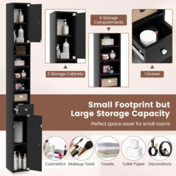 Costway 180 Cm Bathroom Tall Slim Cabinet Freestanding Storage Cabinet W/ Drawer-Black - thumbnail 8