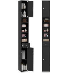 Costway 180 Cm Bathroom Tall Slim Cabinet Freestanding Storage Cabinet W/ Drawer-Black - thumbnail 2