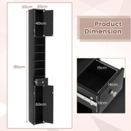 Costway 180 Cm Bathroom Tall Slim Cabinet Freestanding Storage Cabinet W/ Drawer-Black - thumbnail 3