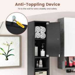 Costway 180 Cm Bathroom Tall Slim Cabinet Freestanding Storage Cabinet W/ Drawer-Black - thumbnail 7