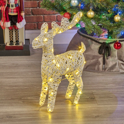 Urbn-Living Urbnliving 60Cm Led Light Up Standing Reindeer White Glitter Rattan Wire Frame Christmas Home Decoration - image 1