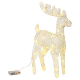 Urbn-Living Urbnliving 60Cm Led Light Up Standing Reindeer White Glitter Rattan Wire Frame Christmas Home Decoration - thumbnail 3