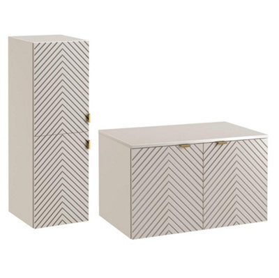 Impact Furniture Bathroom Cabinets Furniture Set 800mm Vanity Unit With Worktop And Tallboy Beige Cashmere Fluted Cara - image 1