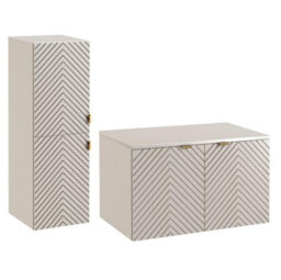 Impact Furniture Bathroom Cabinets Furniture Set 800mm Vanity Unit With Worktop And Tallboy Beige Cashmere Fluted Cara - thumbnail 1