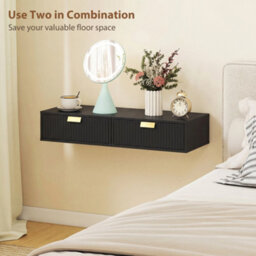 Homcom Floating Nightstands Set Of 2 Bedside Tables W/ Wave Drawer Black - thumbnail 6