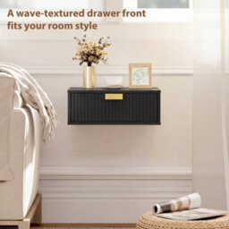 Homcom Floating Nightstands Set Of 2 Bedside Tables W/ Wave Drawer Black - thumbnail 7
