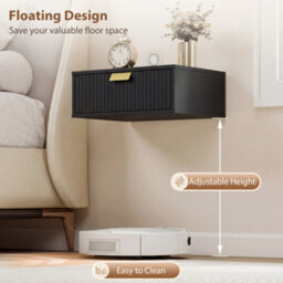 Homcom Floating Nightstands Set Of 2 Bedside Tables W/ Wave Drawer Black - thumbnail 4