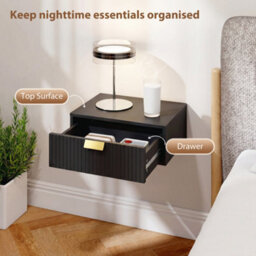 Homcom Floating Nightstands Set Of 2 Bedside Tables W/ Wave Drawer Black - thumbnail 5
