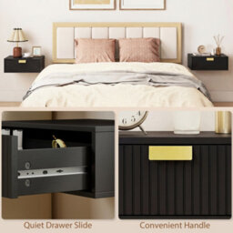 Homcom Floating Nightstands Set Of 2 Bedside Tables W/ Wave Drawer Black - thumbnail 8