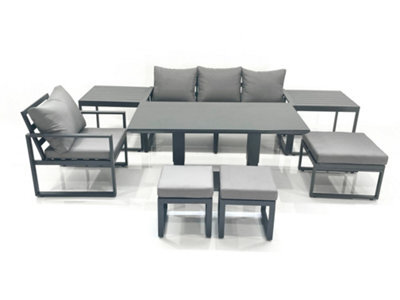 Fimous 7 Seater Garden Sofa Set Aluminium Furniture Rising Dining Tabe Set With Chair 3 Footstool 2 Side Tables Dark Grey - image 1
