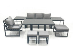 Fimous 7 Seater Garden Sofa Set Aluminium Furniture Rising Dining Tabe Set With Chair 3 Footstool 2 Side Tables Dark Grey - thumbnail 2
