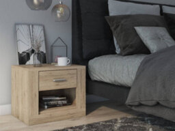 Arte Idea Contemporary Bedside Table 1 Drawer 1 Open Storage Compartment Oak San Remo Effect(H)410mm (W)500mm (D)420mm - thumbnail 3