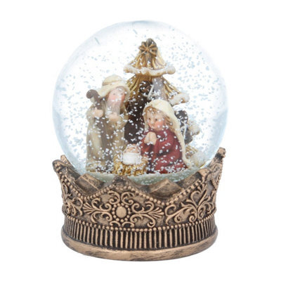 Gisela Graham Christmas Nativity Snow Globe With Gold Crown, 6 X 8 Cm, Lightweight Festive Decoration