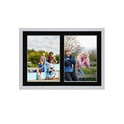 AK Frames 20X14 Silver Sleek Multi Photo Frame With Black Mount - Holds 2 Apertures (2X) A4 Photos - image 1