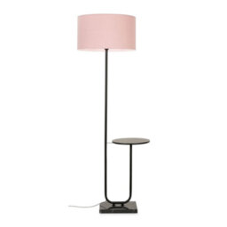 Valuelights Tavel Matte Black Floor Lamp With Table And Pink Shade - thumbnail 1