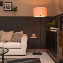 Valuelights Tavel Matte Black Floor Lamp With Table And Pink Shade - thumbnail 3