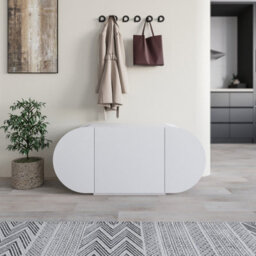 Decortie Modern Pozy Shoe Bench Storage White 110(W)Cm Oval Shape 3-Door Minimal Organiser For Office, Hallway - thumbnail 5