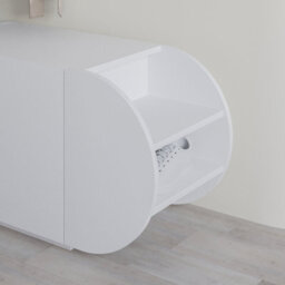 Decortie Modern Pozy Shoe Bench Storage White 110(W)Cm Oval Shape 3-Door Minimal Organiser For Office, Hallway - thumbnail 6