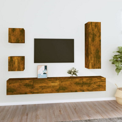 Berkfield 5 Piece Tv Cabinet Set Smoked Oak Engineered Wood - image 1