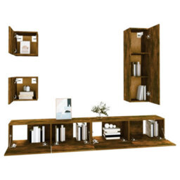 Berkfield 5 Piece Tv Cabinet Set Smoked Oak Engineered Wood - thumbnail 4