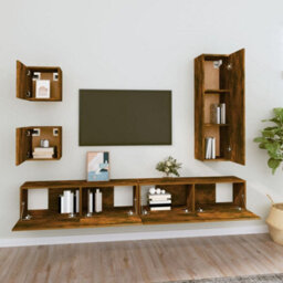 Berkfield 5 Piece Tv Cabinet Set Smoked Oak Engineered Wood - thumbnail 3