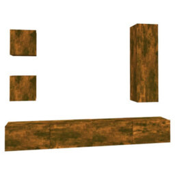 Berkfield 5 Piece Tv Cabinet Set Smoked Oak Engineered Wood - thumbnail 2