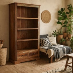 Wyld Haus Seattle Reclaimed Wood Large Bookcase With 4 Shelves And 2 Drawers - thumbnail 1