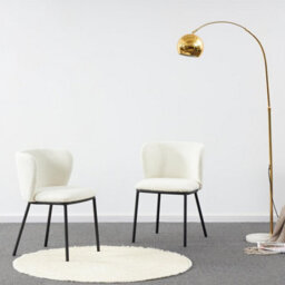 Set Of 2 Mandy Dining Chairs White Boucle Upholstered Chairs With Black Legs - thumbnail 4